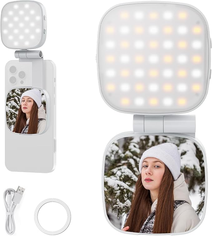 NEEWER Basics Magnetic Selfie Light Compatible with MagSafe iPhone, 2W CRI95+ Bi Color Swivel Small LED Phone Fill Lighting, 680lx/0.3m, Mirror for Vlog Recording Makeup Video Conference, NL45B White by Neewer