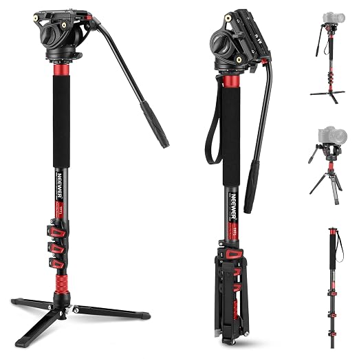 NEEWER 71.6" Pro Camera Monopod with Feet, Carbon Fiber Telescopic Video Monopod with QR Plate Compatible with DJI RS Gimbals, Removable Base for Camera Camcorder, Max Load 13.2lb/6Kg, TP71 by Neewer