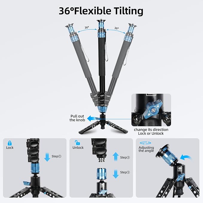 SIRUI AM-404FL Aluminum Camera Monopod with Feet, Removable Base | 74.8" Height, 26.4LB Load, 360° Panning, 4-Section, Canon, Nikon, Sony, DSLR, Mirrorless Camera - Image 7