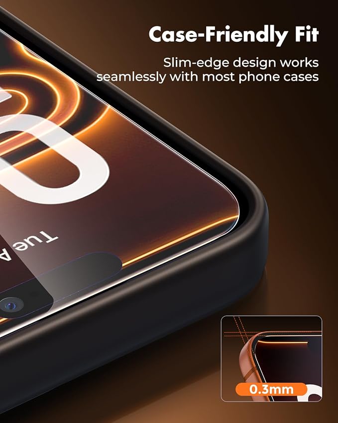 UNBREAKcable iPhone 17 Pro Screen Protector & Camera Lens Protector | Upgraded Dual-Tempered Glass with Military-Grade 9H Hardness, 3-Pack,HD Clarity, Anti-Fingerprint, Case Friendly, Fits 6.3'' - Image 8