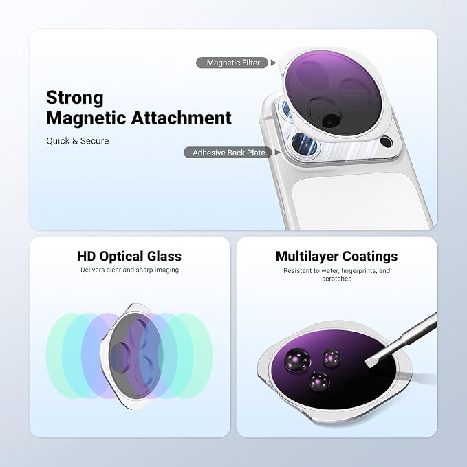 NEEWER CPL + Variable ND Filter Compatible with iPhone 17 Pro Only, Magnetic Adjustable Circular Polarizer Neutral Density (ND2-32) Photography Accessories with Adhesive Backplate, Silver, FH-15 - Image 5