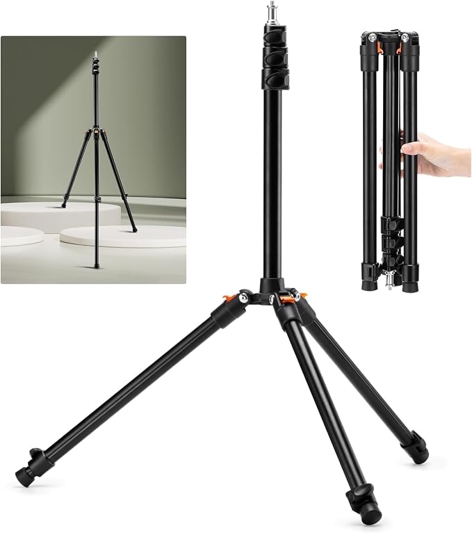 K&F CONCEPT Extendable Photography Stand, 6.5ft Aluminum Tripod, 1/4" Screw | Reversible Portable Studio Lighting Tripod for Strobe Light/Webcams/Cameras with Bag(1-Pack), TL06 by KFCONCEPT