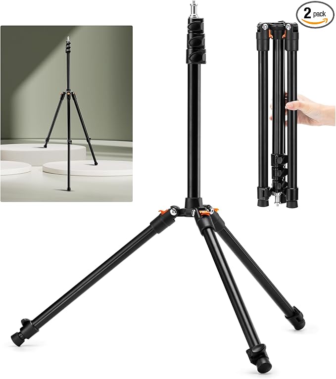 K&F CONCEPT Extendable Photography Stand, 6.5ft Aluminum Tripod, 2-Pack | Reversible Portable Studio Lighting Tripod for Strobe Light/Webcams/Cameras with Bag(1-Pack), TL06 by KFCONCEPT