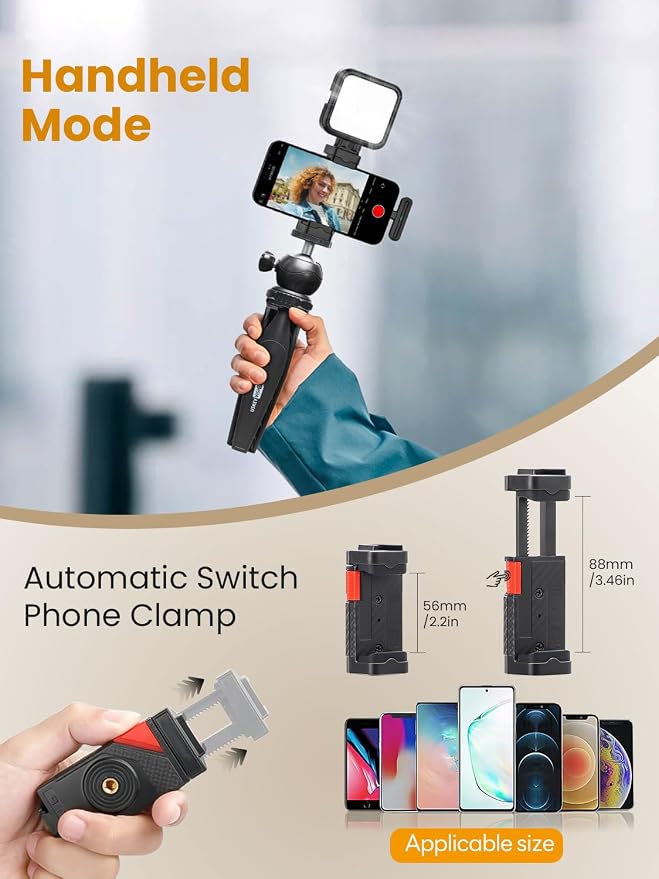 Vlogging Kit w/Light Wireless Mic,59" Full-Size Tripod Vlog K5 | Content Creator Essentials for iPhone & Android,w/ 1TX+1RX Lavalier Mic,Automatic Switch Phone Clamp,Camera Mount Tripod - Image 3