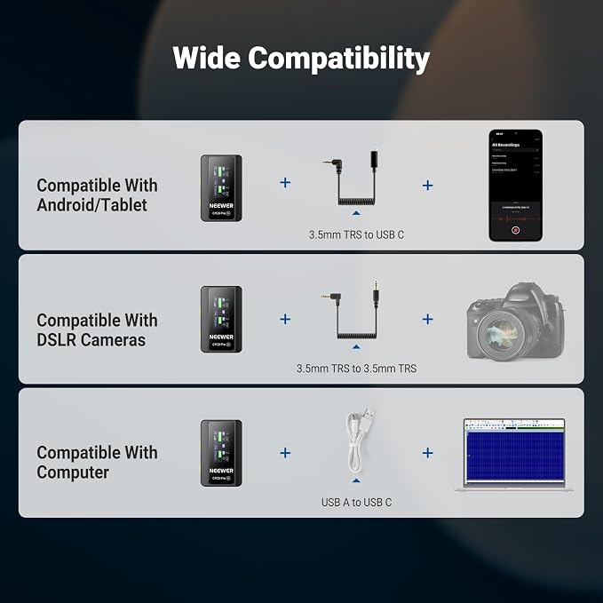 NEEWER CM28 PRO Wireless Lavalier Lapel Microphone System with Charging Case 48KHz 16 Bit Uncompressed Audio Noise Canceling 4GB Storage 9Hrs Recording Compatible with iPhone iPad Android Camera PC - Image 7