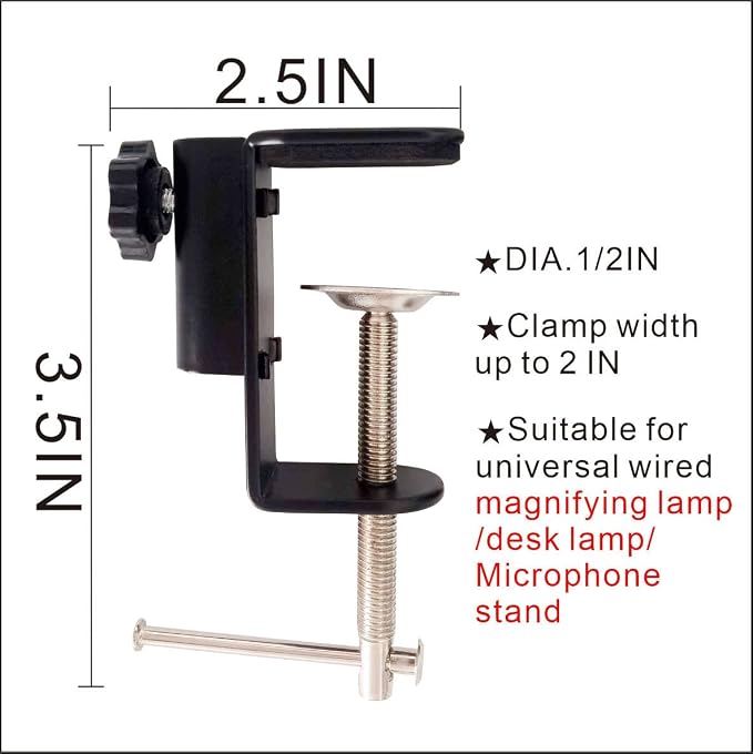 Replacement Heavy Duty C Clamp for 1/2” Base Magnifying Lamp,Desk Lamp,Swing Arm Lamp,Phone I pad Mount,Tablet Mic Holder,Table Mount Clamp for Microphone Stand Mic Boom Arm (Metal Black) - Image 3