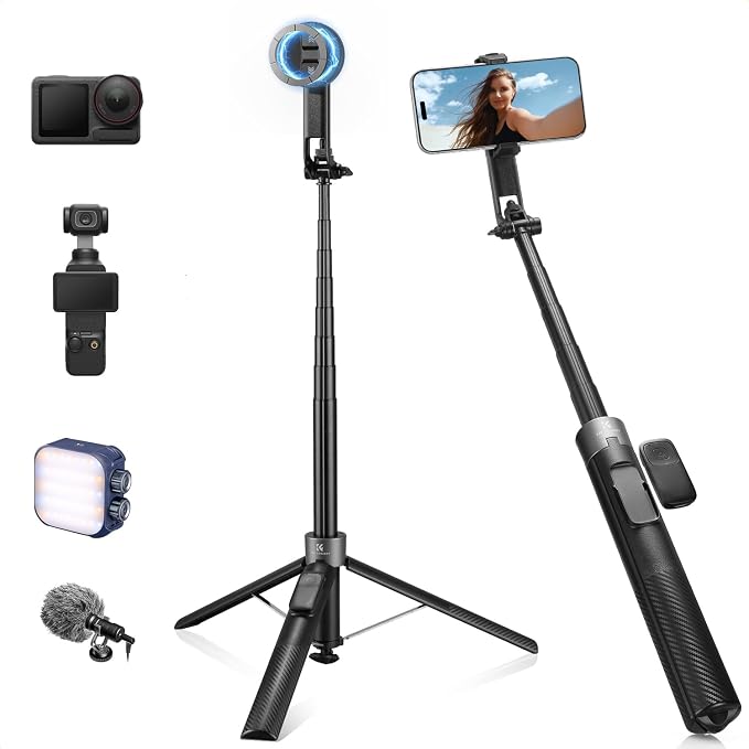 K&F CONCEPT 72" Selfie Stick for iPhone, Phone Tripod | Clip & Magnetic, Remote, 1s Open & Close, Compatible with iPhone 17-12 Osmo Pocket 4/3 Luna Ultra, X97C6 by KFCONCEPT
