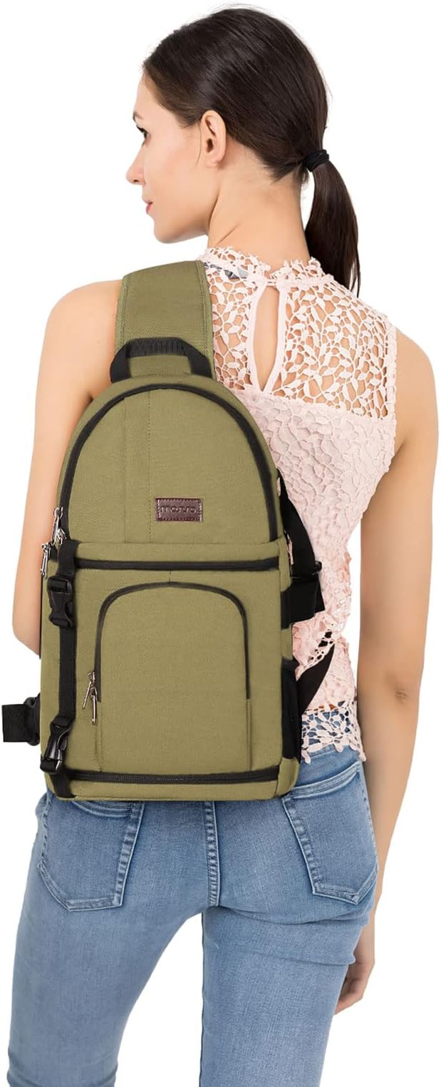 MOSISO Camera Sling Bag, DSLR/SLR/Mirrorless Camera Case Camera Backpack | Shockproof Photography Bag with Tripod Holder&Removable Modular Inserts Compatible with Canon/Nikon/Sony/Fuji, Khaki - Image 6