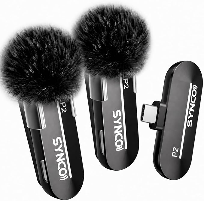 SYNCO Wireless Lavalier Microphone, 2 Mics for iPhone 15/16/17 Pro Max & Android Phones, USB-C Lapel Mic with Noise Cancellation, 150m Range, Real-Time Monitoring for TikTok, YouTube, Vlog & Streaming by SYNCO