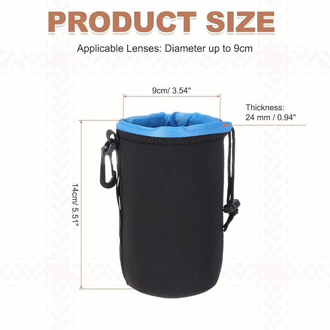 PATIKIL Camera Lens Pouch, 4" ID x 6" H Drawstring Plush Lens Pouch Protective Camera Lens Case Bag Soft Plush Neoprene Bag for DSLR Photography Gear, Black/Blue - Image 2