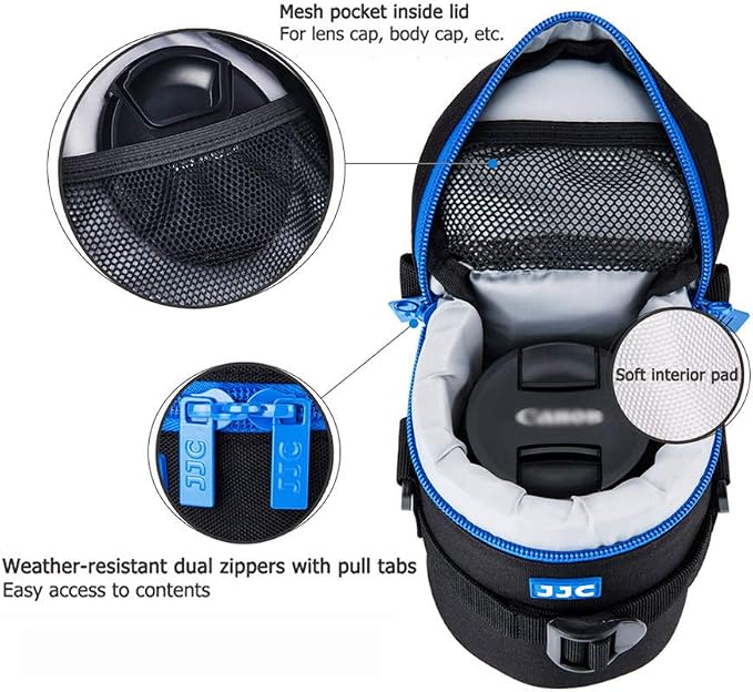 JJC Camera Lens Case Pouch, Padded Bag Fits Lens up to 3.1 x 6.1 (D x L) | for Canon RF 85mm/EF-S 55-250mm/EF 75-300mm/Nikon Nikkor AF-S 55-300mm Lens & More, Waterproof Polyester, with Shoulder Strap - Image 5