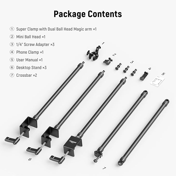 NEEWER Overhead Camera Mount Rig with Dual Ball Head Super Clamp/Phone Holder/C Clamp for Desktop Top Down Shots, Metal Multi Device Mount Platform for Photography Live Streaming Video Making, NK003 - Image 9