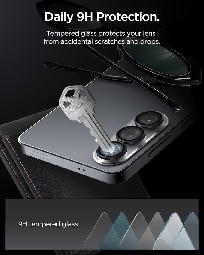 Spigen Camera Lens Protector for Galaxy S26 - Black [2 Pack] | GlasTR EZ Fit Optik Pro, 9H+ Tempered glass, Scratch resistant, Original photo quality, Auto-align tray, Case-friendly - Image 6