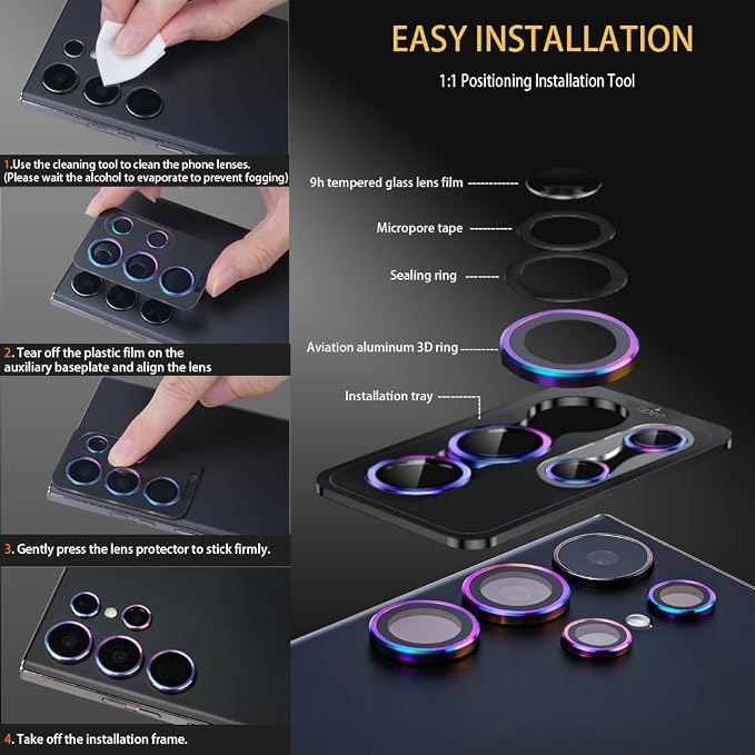 Camera Lens Protector for Samsung Galaxy S24 Ultra, Diamond Gold | Tempered Glass, Auto-align Tray, Easy Installation, Case Friendly, Anti-Scratch, HD Clear, Ultra Slim - Image 6