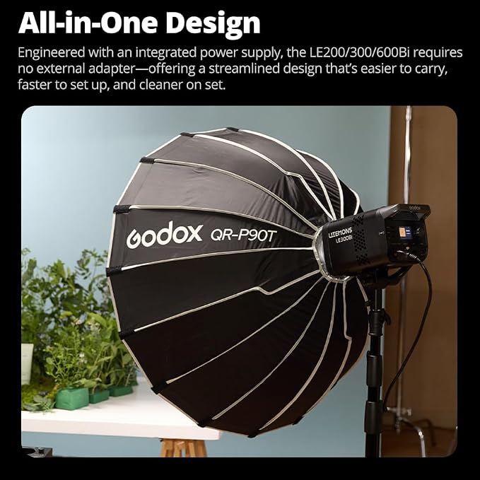 Godox LE200Bi 220W Bi-Color COB LED Video Light with Bowens Mount, 2800K-6500K, CRI/TLCI≥98, 0-100% Dimming, 11 FX Modes, Bluetooth/DMX Control for Studio Streaming | 2800K-6500K,57700 LUX,CRI/TLCI≥98,11 FX,APP Control,for Photography,Live Streaming - Image 2