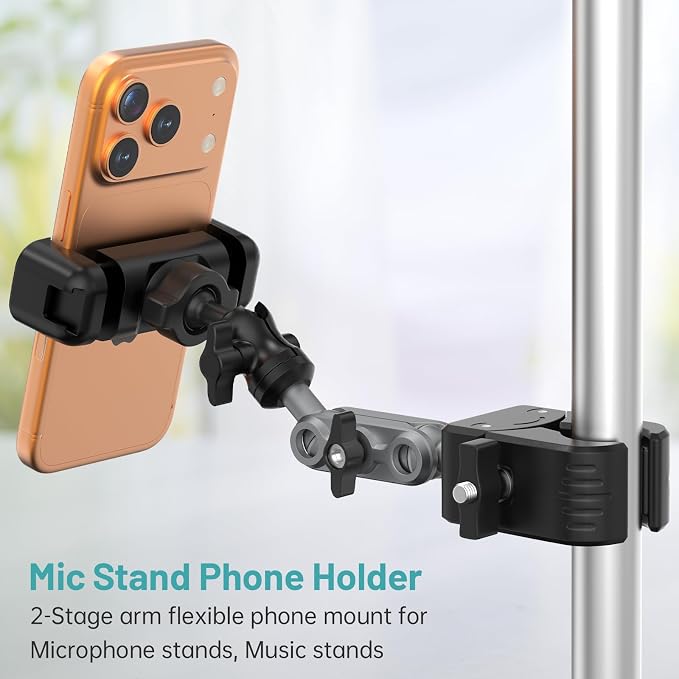 Mic Stand Phone Holder,2-Stage Magic Arm Super Clamp Phone Clip for Microphone Stand, Flexible Adjustable iPhone Music Stands Mount for iPhone17 16 15 14 13 12 11 Galaxy Nexus LG All Smartphones - Image 2