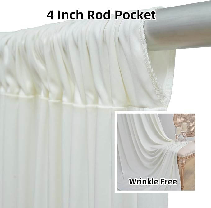 10 ft x 8 ft Wrinkle Free Ivory Backdrop Curtain for Wedding Parties, Polyester Ivory Photo Backdrop Drapes 2 Panels 5x8ft for Baby Shower Photoshoot Engagement Birthday Party Photography Background - Image 3
