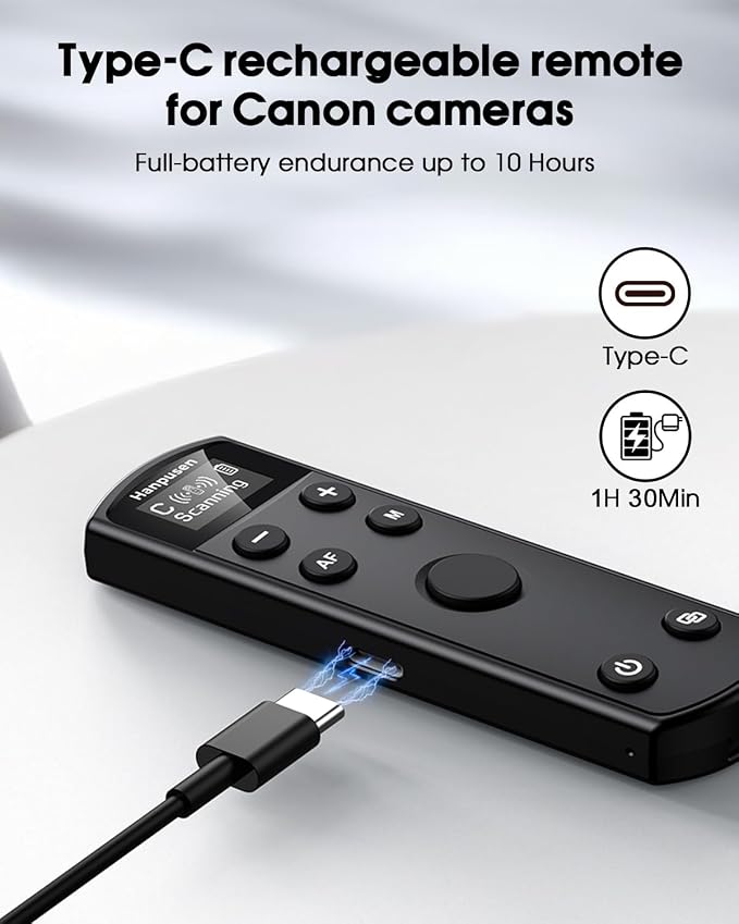 for Canon Camera Remote Control, Hanpusen Rechargeable Wireless Shutter Release with OLED Screen for R50/G7X Mark III/R8/R5/R/RP/R50 V/R10/R5 Mark II/M50/M200/6D Mark II/M6 Mark II, Replace BR-E1 - Image 5