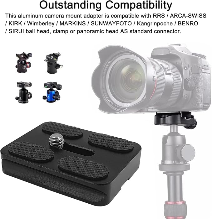 2 Pcs PU50 Tripod Quick Release Plate + 2 Pcs 1/4-3/8 Inch Screw, 50mm*38mm Camera Plates Mount with 1/4''-20 Screw, Compatible with Manfrotto Arca Swiss Benro QR Plate for DSLR Camera - Image 4