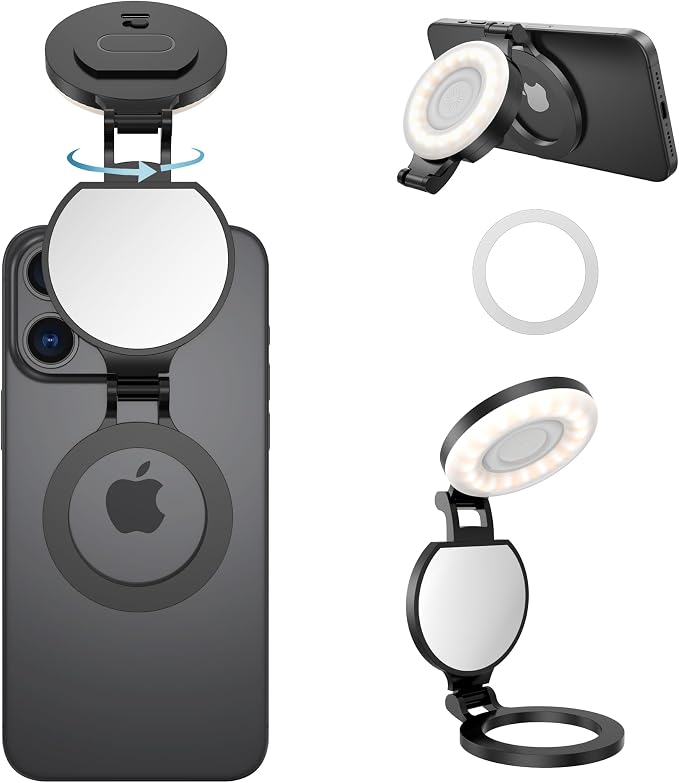 Magnetic Selfie Light for Phone,Phone Ring Light Selfies | Tri-Fold, As Lamp, 360° Foldable LED Selfie Light Compatible with iPhone Magsafe,Photography/TikTok/Zoom Calls/Video by Cordv