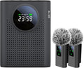 S67 Rechargeable Voice Amplifier Wireless Microphone Dual for Teachers Classroom, Mini Lavalier Lapel Mic Clip Magnetic, Bluetooth Speaker with LED Display for Class, Tour Guide, Coaches, Black by ZERFUN