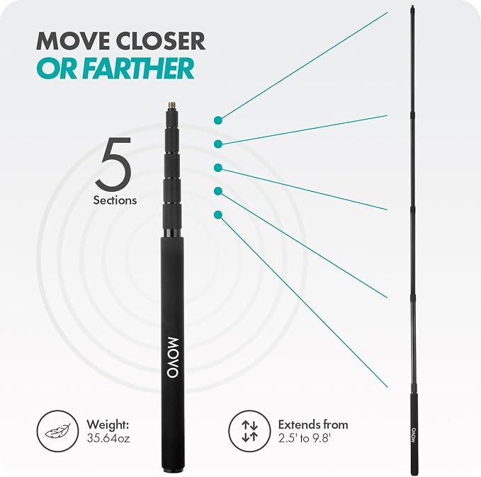 Movo CMP-17 Professional 9.8' Aluminum Boom Pole for Shotgun Microphones – Compatible with Rode NTG Series, Sennheiser MKE600, Audio-Technica AT875R & More - Image 4