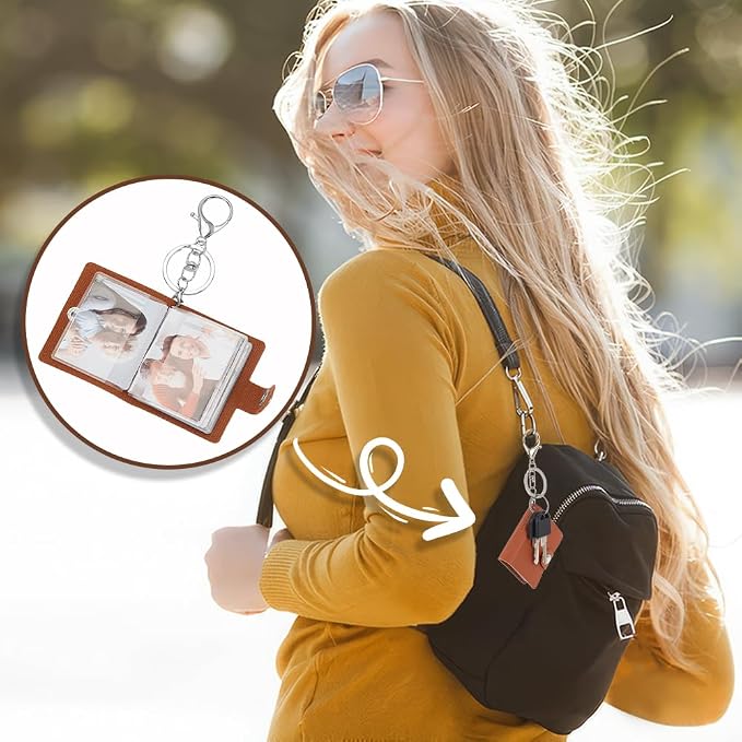 AHANDMAKER 4 Pack 2.5Inch Mini Small Photo Album with Keychain Pocket Photo Album Keychain Leather Photo Insert Keychain for Picture Photo Card Holder Storage Birthday Gift, KEYC-GA0001-36-US20 - Image 6