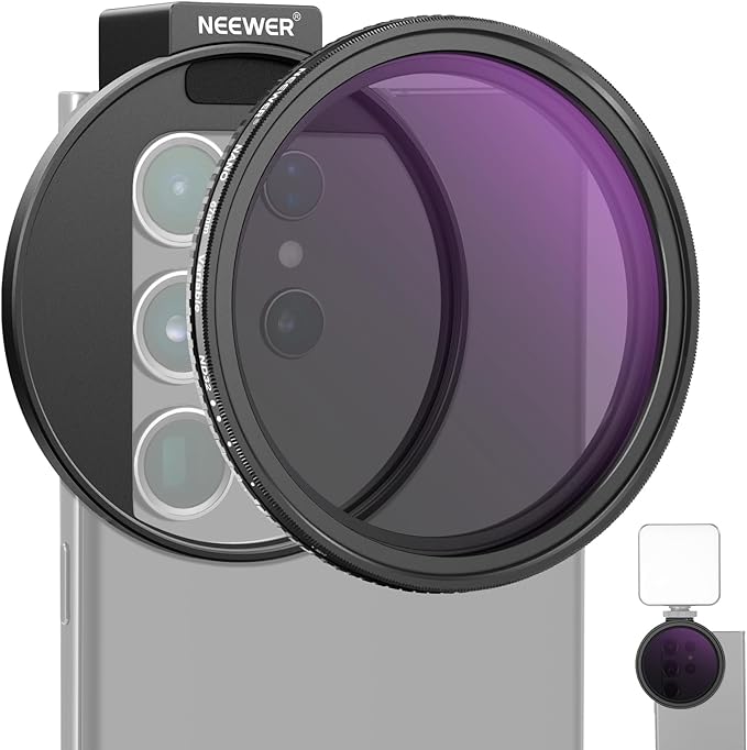 NEEWER 67mm Clip On Variable ND Filter Kit with Cold Shoe Phone Clip, Adjustable ND2-32 Filter Compatible with iPhone 17 16 15 Pro Max Plus Android Samsung Galaxy S24 S25 Ultra by Neewer