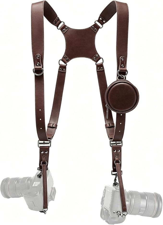 Dual Camera Harness Leather Camera Straps for Photographers for DSLR/SLR | Camera Holster Camera Harness for Photographers Leather Harness Camera Belt Spider Holster Camera Belt Camera Neck Strap by Honikoo