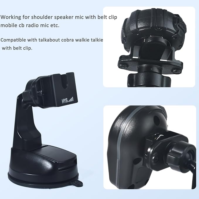 HYS Amateur Radio Scanner/HT/Mobile CB Radio Speaker Microphones with a Belt Clip or Round Knob Suction Cup Mount for YEASU/Vertex Icom Astatic Cobra Uniden Shoulder Speaker Mic - Image 3