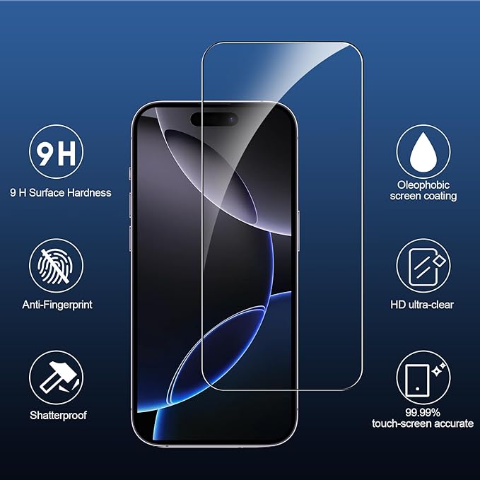 SIBEITU 3+3 Pack Screen Protector for iPhone 16 Pro 6.3 Inch Tempered Glass | 3 Pack Screen + 3 Pack Camera Lens Protector, 6.3 Inch HD Clear 9H Hardness, Scratch Resistant, Case Friendly - Image 3