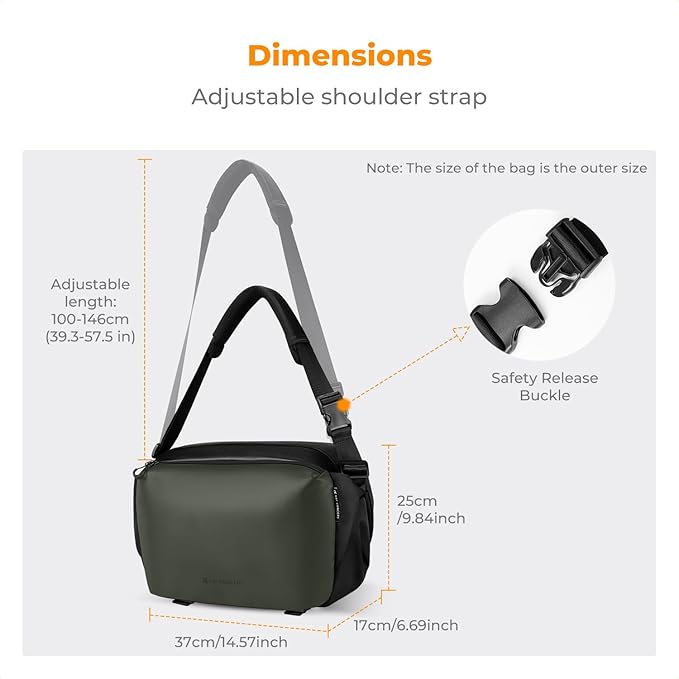 K&F CONCEPT Large Camera Sling Bag, Everyday Shoulder Bag | Multifunction Photography Compact Crossbody DSLR Portable Bag, Compatible for Canon/Nikon/Sony, BS08 - Image 5