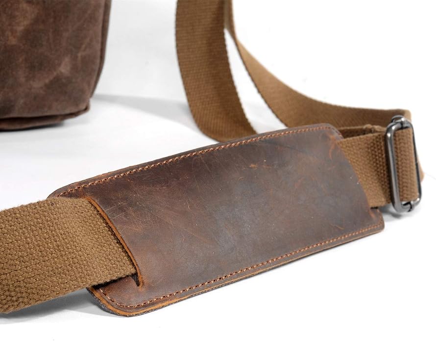 SLR Camera Bag, Waterproof Wax Canvas Bag Vintage Camera Case Messenger Bag with Interlayer Pad - Image 6