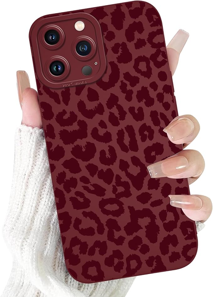 Cute Burgundy Cheetah Print Phone Case for iPhone 13 Pro Max 6.7" | Aesthetic Leopard Pattern Design Cover Full Camera Lens Protective Shockproof Soft Slim TPU Funda for Women Girls by Unknown