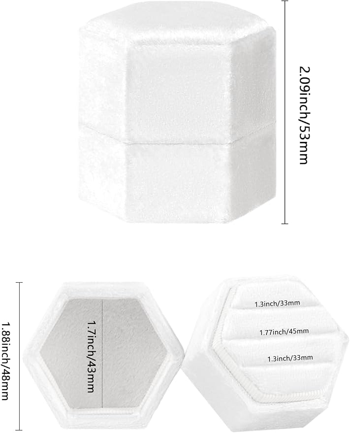 MFXIP Velvet 3 Slots Jewelry Ring Box Engagement Wedding Box Keepsake Box Bridal Photo Ring Triple Slots Hexagon - Image 2