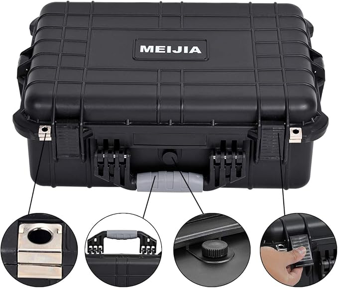 MEIJIA All Weather IP67 Waterproof Hard Camera Case,Hard Protective Case,Hard Case with Customizable Foam,Fit Use of Drones,Camera,Equipments,Pistols(Black,19.78x15.77x7.41inches) - Image 9