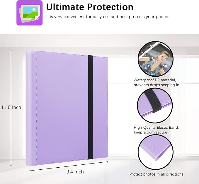 432 Pockets 2x3 In Photo Album for Polaroid & Instax Mini Pictures, Purple | Large Capacity, Acid-Free Black Pages, Durable Hard Cover, Elastic Band Closure for Secure Storage Everyday Instant Photos - Image 4