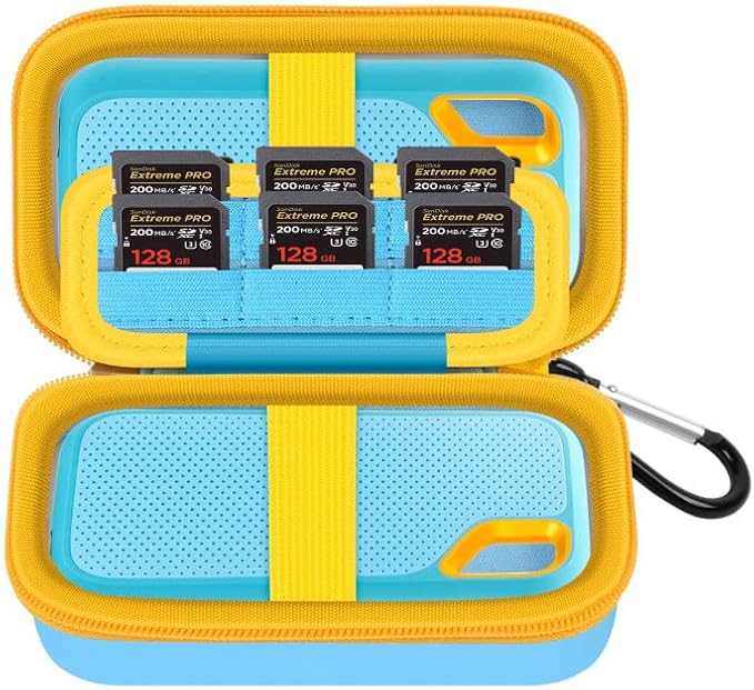 Comecase Dual SSD Case for SanDisk Extreme Portable SSD and Extreme PRO | Holds 2 Drives & 12 SD Cards, Elastic Strap Fit 500GB/1TB/2TB/4TB/8TB, Cable Groove & Carabiner for Travel,Sky Blue,Box Only by COMECASE