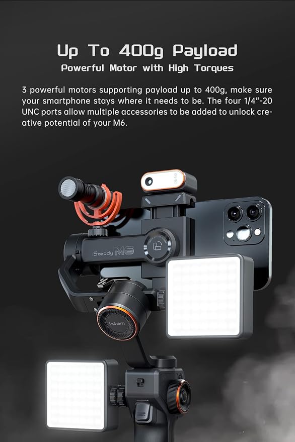 Hohem iSteady M6 Gimbal Stabilizer for Smartphone, 3-Axis Cell Phone Stabilizer Built-in OLED Display 400g Payload Reverse Charging Android and iPhone Gimbal with Inception Motion Timelapse - Image 3