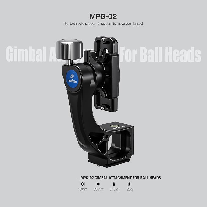Leofoto Camera Gimbal Head, Professional Gimbal Tripod Head, 3/8" and 1/4" Mounting Hole with Arca-Swiss Quick-Release Plate for Outdoor Video/Wildlife Photography, Max Load to 22 kg/48.5lb (MPG-02) - Image 6