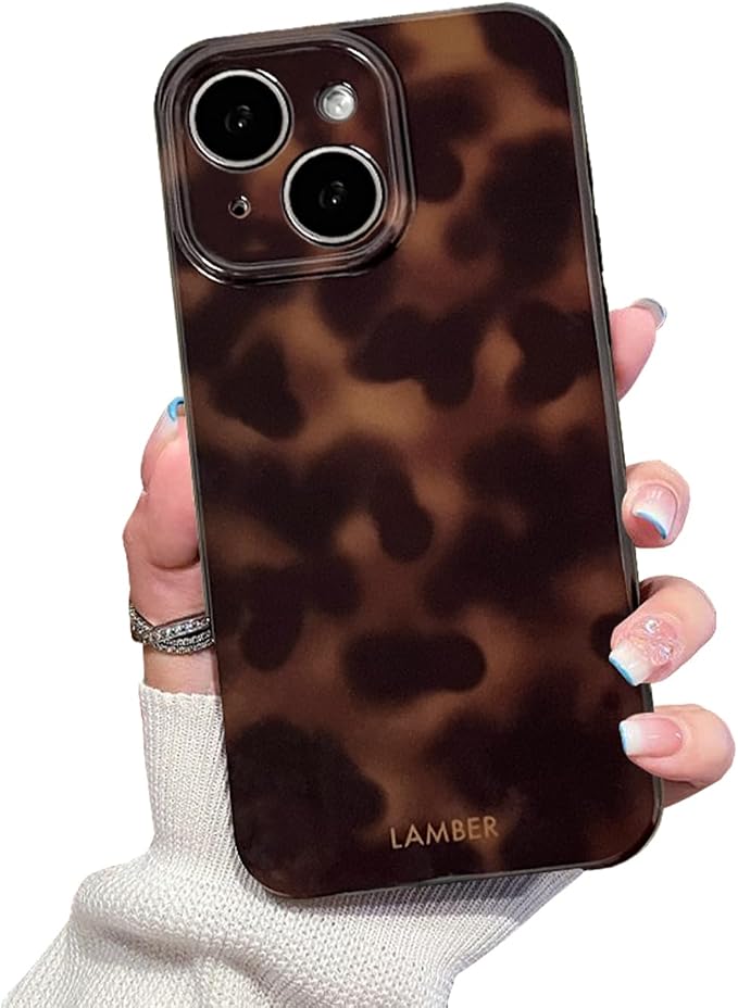 Cute Phone Case for iPhone 13 Case Cheetah Leopard Print | Amber Tortoiseshell Pattern,Full Camera Protective,Slim Shockproof TPU,Aesthetic Girly Glossy Cover for Women Men-Brown by XQAGU