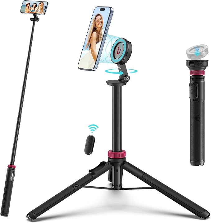 ULANZI 61'' Magnetic Selfie Stick Phone Tripod with Wireless Remote, Extendable Cell Phone Holder Stand, Compatible with MagSafe, Cellphone Tripod for iPhone 17 16 15 14 13 12 and Android Phones by ulanzi