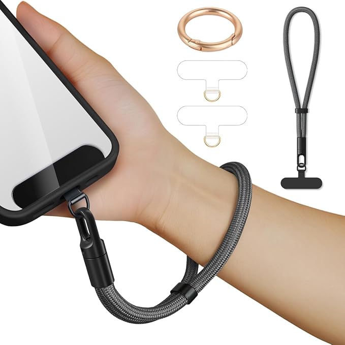 Phone Wrist Strap Lanyard Hand Universal Adjustable Phone Finger Grip Wristlet with 3 Patches Tether Anti Theft for iPhone 16 Pro Max 15 14 Charms for Keychain USB Flash Drive Wallet ID Name Tag Grey - Image 10