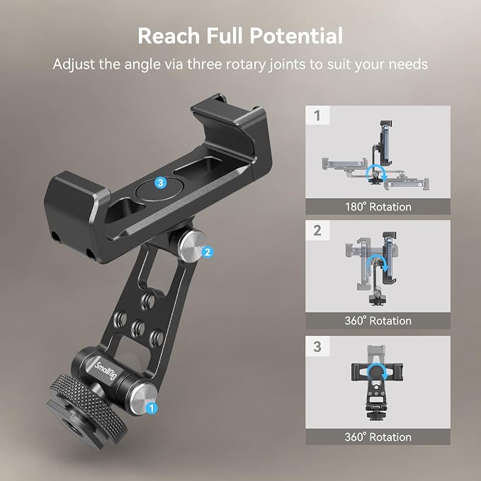 SMALLRIG Universal Metal Phone Support with Cold Shoe Mount, Smartphone Holder Adapter Support Free Adjustment Joints, Phone Tripod Mount for iPhone 17 16 15 14, for Samsung Galaxy etc. - 4382 - Image 5
