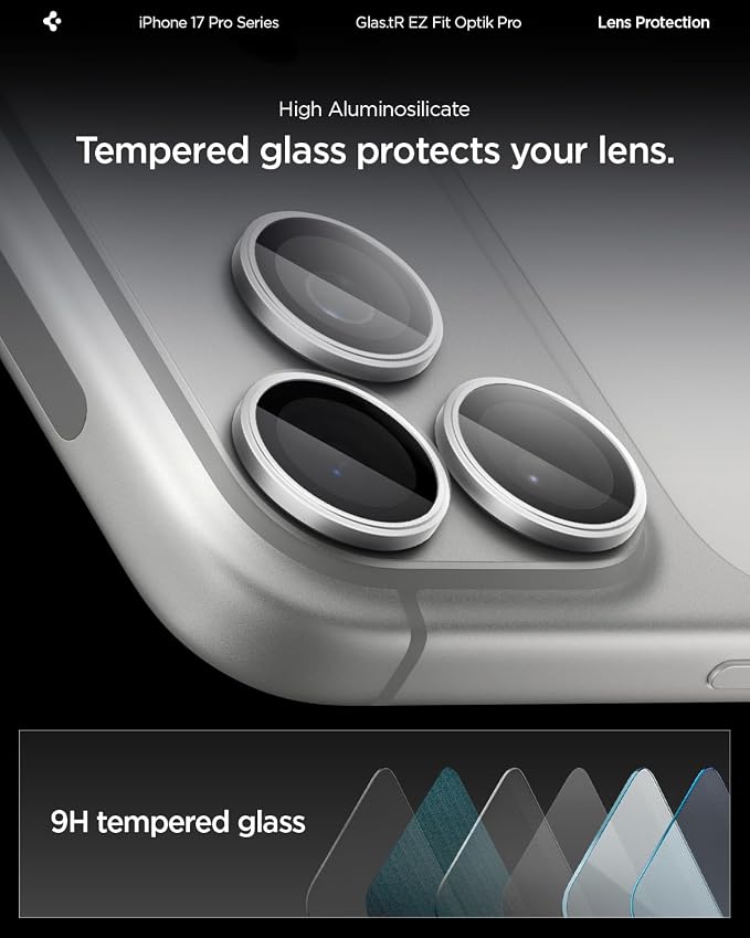 Spigen Camera Lens Protector for iPhone 17 Pro Max / 17 Pro - Silver | GlasTR EZ Fit Optik Pro, 9H+ Tempered glass, Scratch resistant, Auto-align tray, Original photo quality, Case-friendly, 2Pack - Image 6