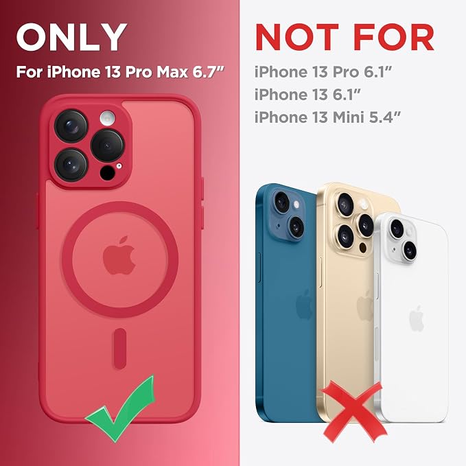 CAPRARO for iPhone 13 Pro Max Case, Compatible with MagSafe Red | Upgraded [Full Camera Protection] Shockproof Protective Slim Translucent Matte Magnetic Phone Case 6.7'', Red - Image 2