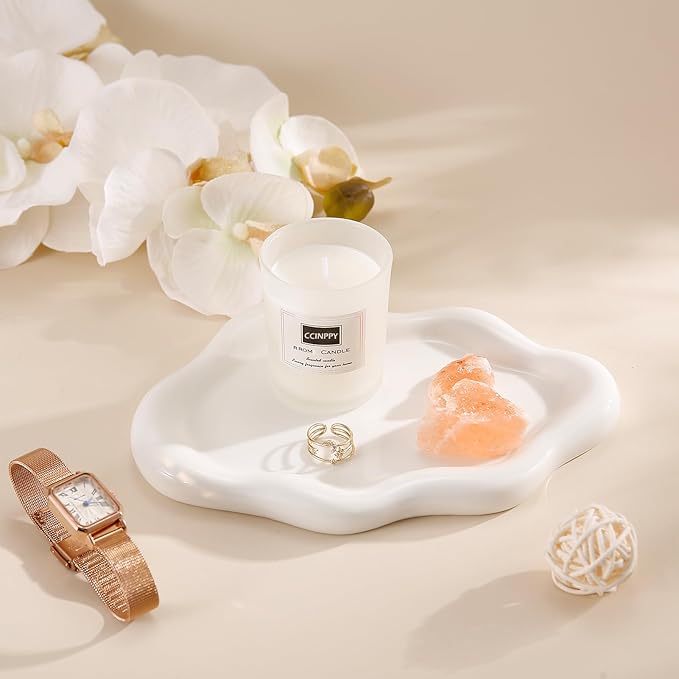 CCINPPY Ceramic Cloud Jewelry Tray Trinket Dish Key Bowl Nightstand Decor | Decorative Small Desk Tray Jewelry Plate Key Holder Bowl Cute Bedroom Room Decor Aesthetic, Gift for Women, White, Medium - Image 3