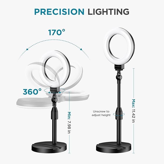 InnoGear Ring Light with Stand for Desk Computer 60 LED Streaming Lighting | LED Lights for Video, Clip On, Portable, 5 Color Modes, Adjustable, Monitor, Laptop, Easy to Attach, Recording - Image 4