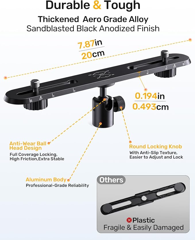 Stereo Array Spacing Microphone Holder with All-Metal Mic Ball Head Adapter, Adjustable Mic Mount Bar for Two Mics/Booms with 3/8" - 5/8" Screw Adapters, Fits Mic Stands for Recording, Live Streaming﻿ - Image 7
