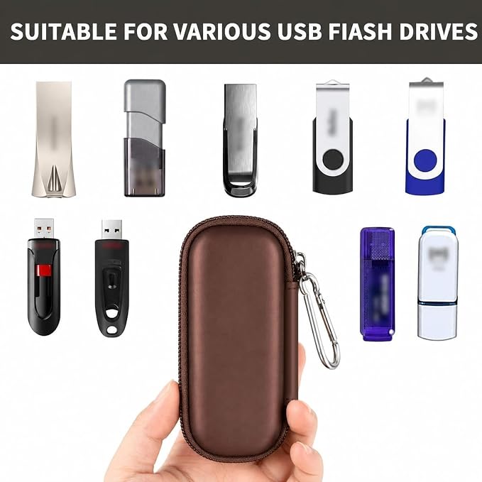 USB Flash Drive Case, SD Card/Thumb Drive/Memory Cards Holder, Bag Only | SDXC/SDHC Storage, Electronic Accessories Organizer for SanDisk / for Samsung, for Students/IT/Office/School/Travel, D-Brown - Image 2